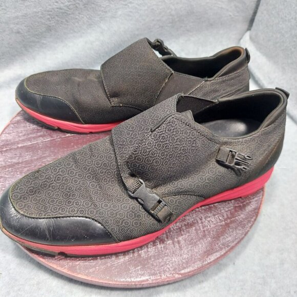 Hugo Mens Black & Red Slip-On Shoes W/ Abstract Pattern & Buckles - Picture 6 of 9